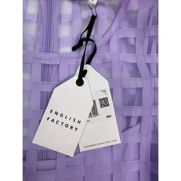 NWT English Factory Sheer Windowpane Puff Sleeve Top Lilac Size L - Picture 10 of 13